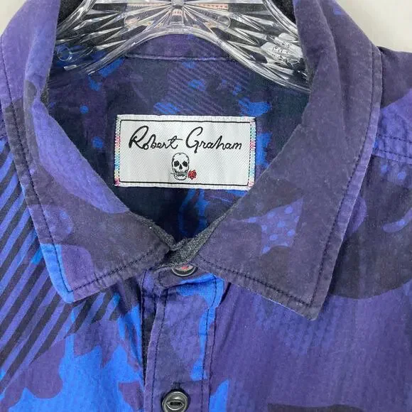 nwot ROBERT GRAHAM Shirt XL Classic-Fit Short-Sl Curve-Hem Stretch Cotton